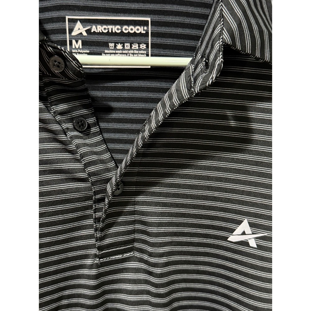 Arctic Cool Men's Medium Black Gray Striped Cooling Golf Performance Polo Shirt - Picture 3 of 7